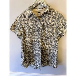 REI Women’s Sz L Sahara Short Sleeve Button Up Shirt Multicolor Floral Print Zip